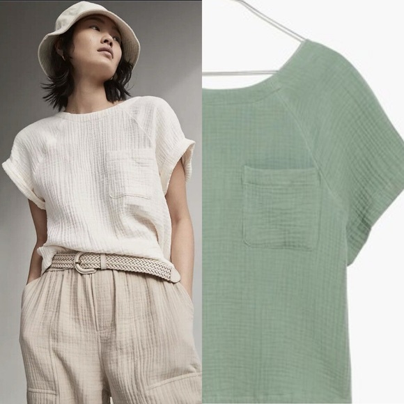 Madewell Lightspun Renwood Button-Back Top in Frosted Willow XS - Picture 5 of 5